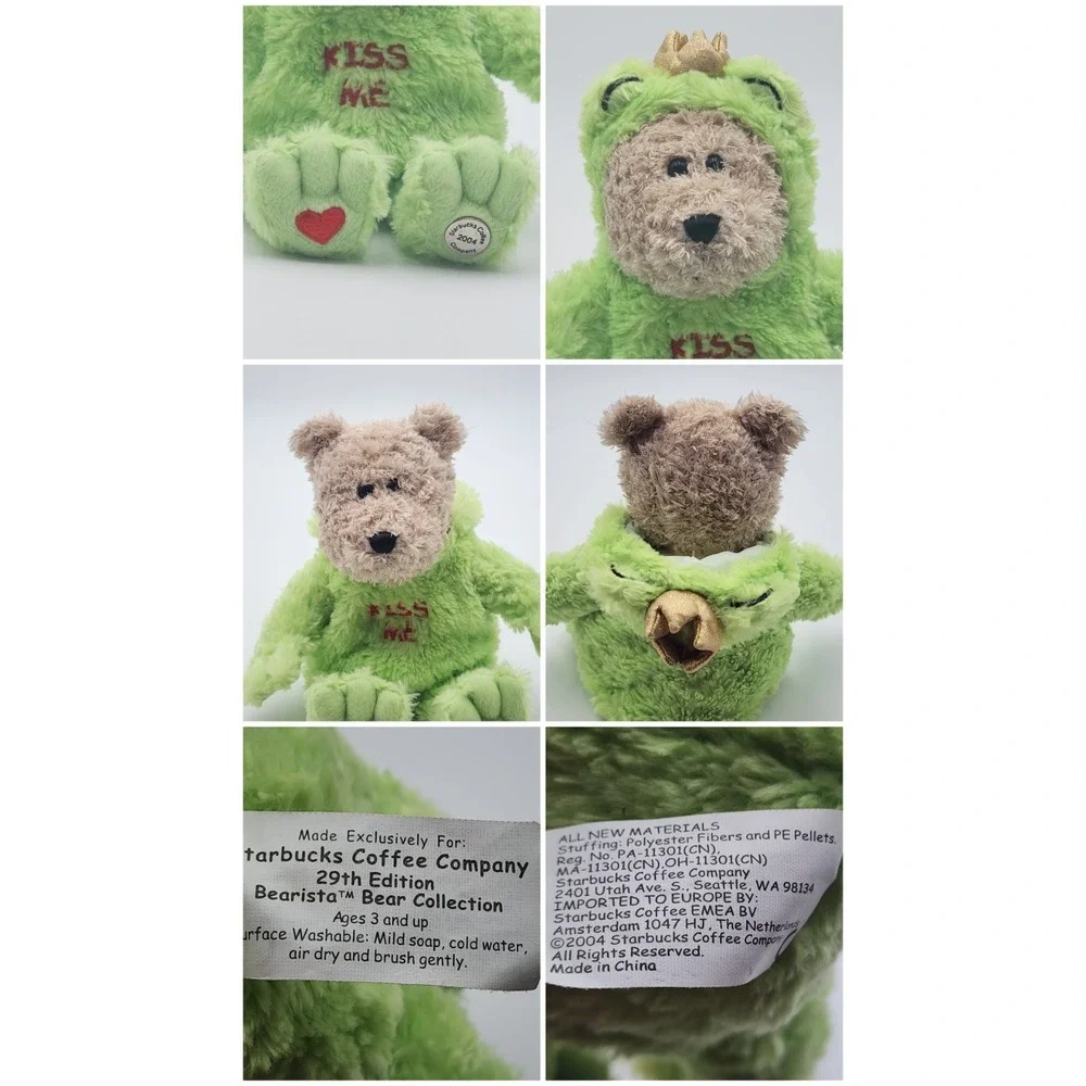 Starbucks 29th Edition Bearista Bear Plush In Kiss Me Green Frog Prince 10
